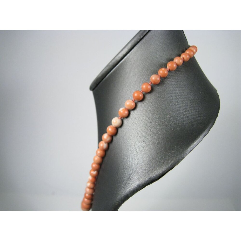 Vintage Angel Skin Coral Bead 13 mm Necklace Bead 14 K Platted Clasp 22 In - Picture 6 of 10